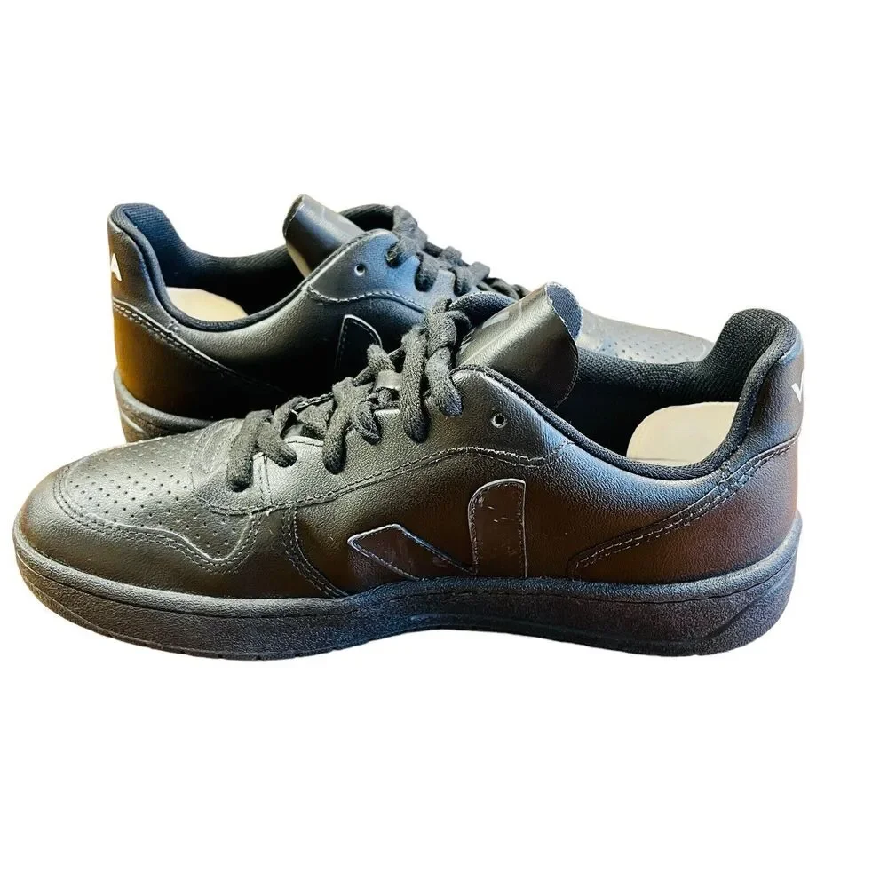VEJA V-10 Black Leather Sneakers Shoes Lace Up Low Top Sz‎ US 10 UK 8 EU 41